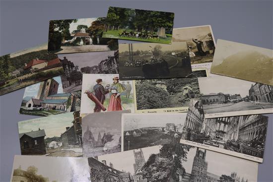 Collection of topographical postcards including boats, trains & cigarette cards
